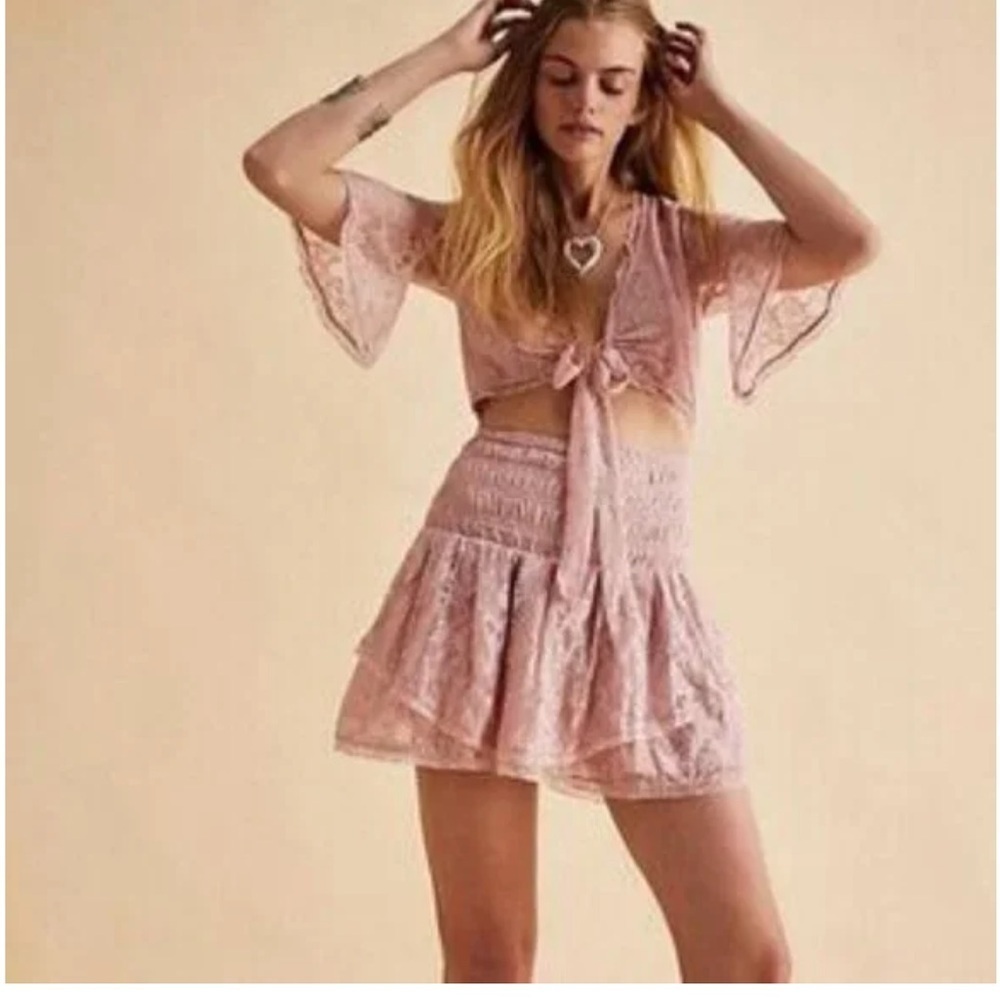 NWT Free People Lala Pink Lace Mini Dress Size Small